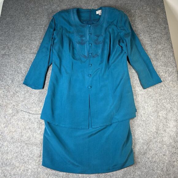 Vtg 90's Adrianna Papell 100% Silk Bright Turquoise Dress Womens 16 - Picture 1 of 9